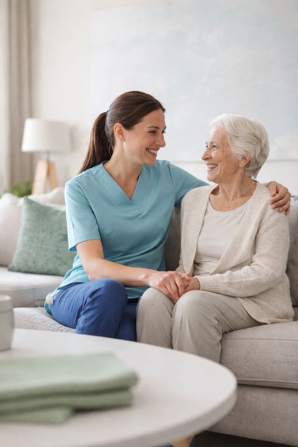 Carer supporting an older person at home