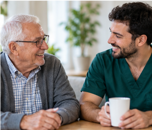 A private carer sharing conversation with an older person